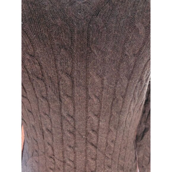 J.Crew Womens Cable Knit V-Neck Sweater M Merino Wool Angora Cashmere Brown - Picture 2 of 6